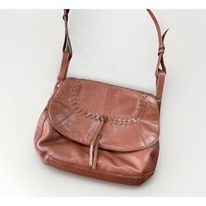 Lucky Brand Brown Leather Purse Bag Woven Braided Flap Boho Western